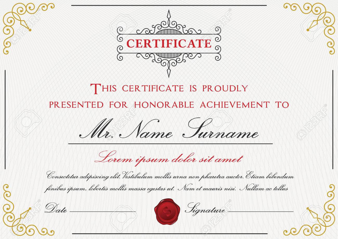 Certificate Template Design With Emblem, Flourish Border On White.. For Certificate Template Size