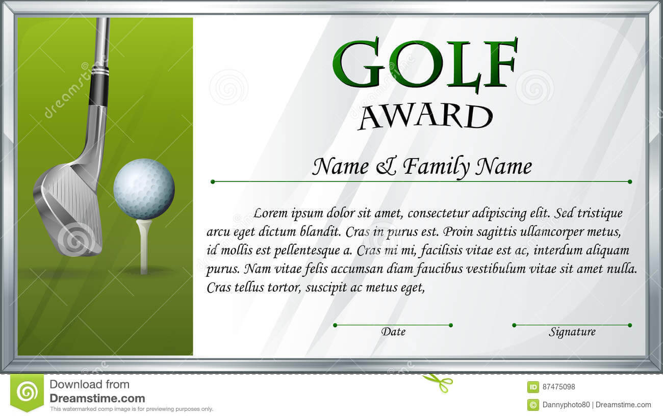 Certificate Template For Golf Award Stock Vector With Regard To Golf Certificate Template Free