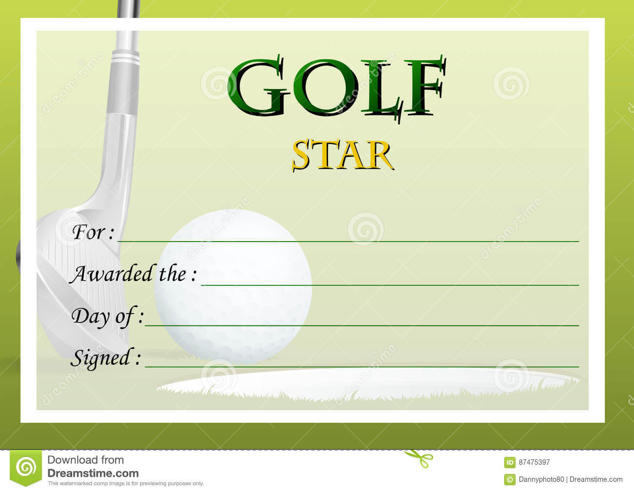 Certificate Template For Golf Star Stock Vector In Golf Certificate Template Free