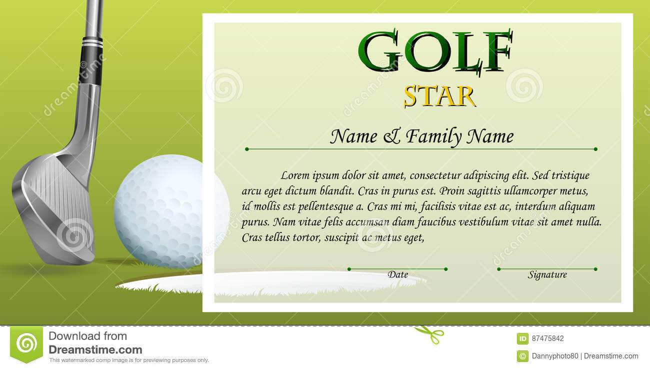 Certificate Template For Golf Star With Green Background Pertaining To Golf Gift Certificate Template