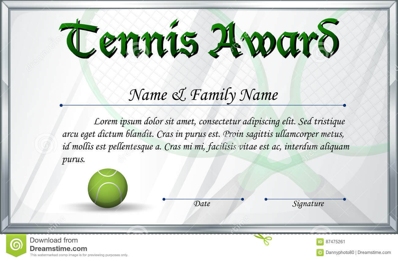 Certificate Template For Tennis Award Stock Vector Inside Tennis Certificate Template Free