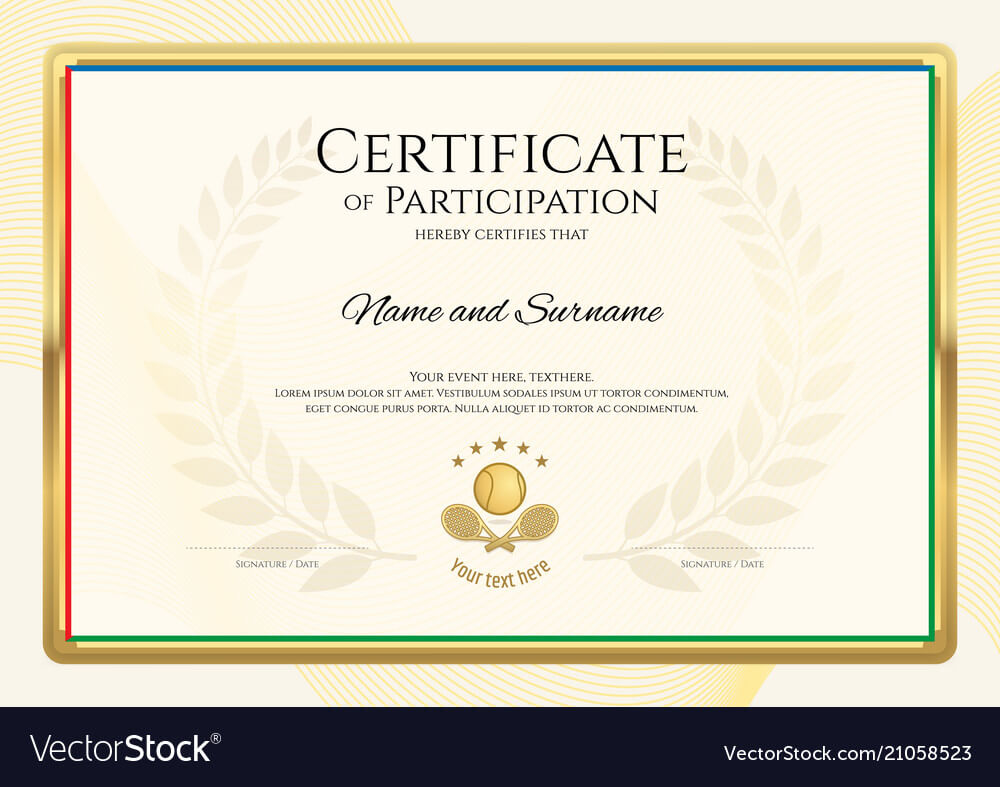 Certificate Template In Sport Theme With Border With Tennis Certificate Template Free