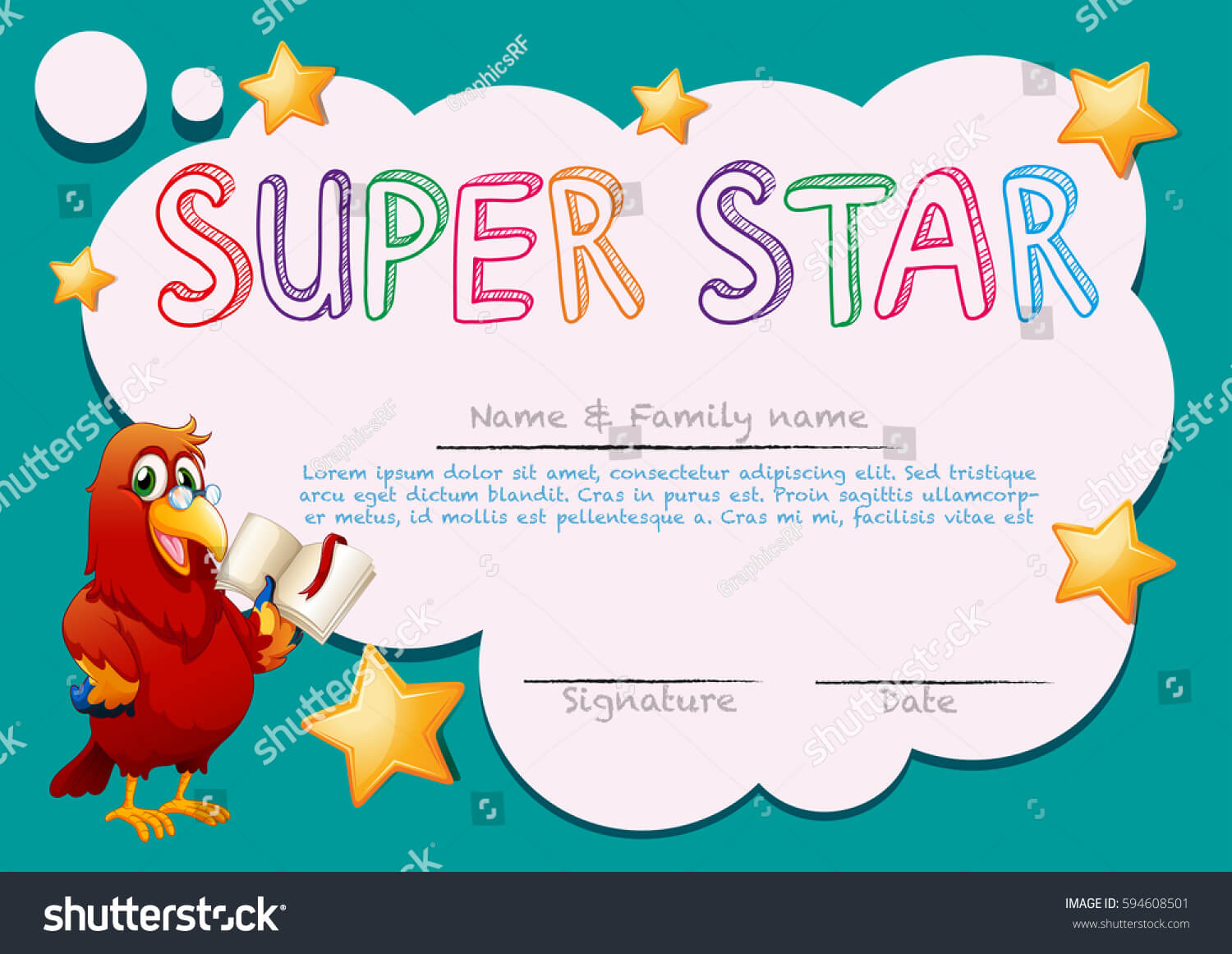 Certificate Template Super Star Illustration Stock Vector Regarding Star Award Certificate Template