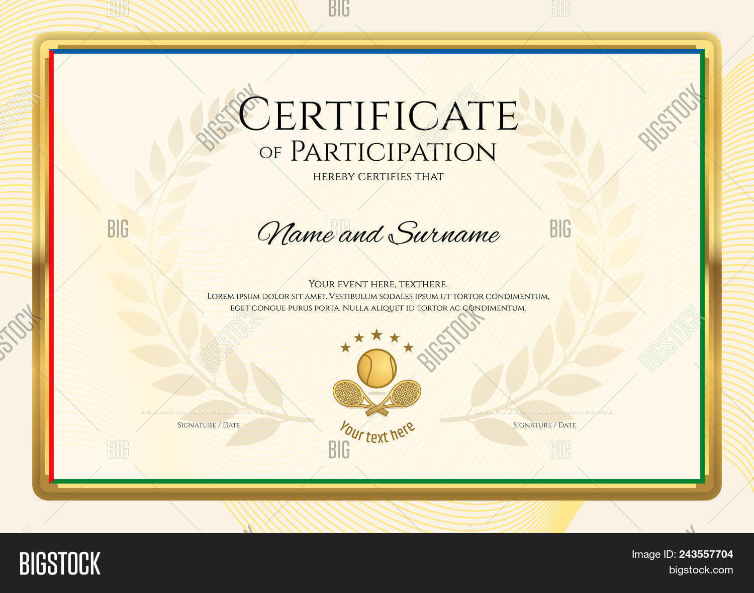 Certificate Template Vector & Photo (Free Trial) | Bigstock With Tennis Gift Certificate Template