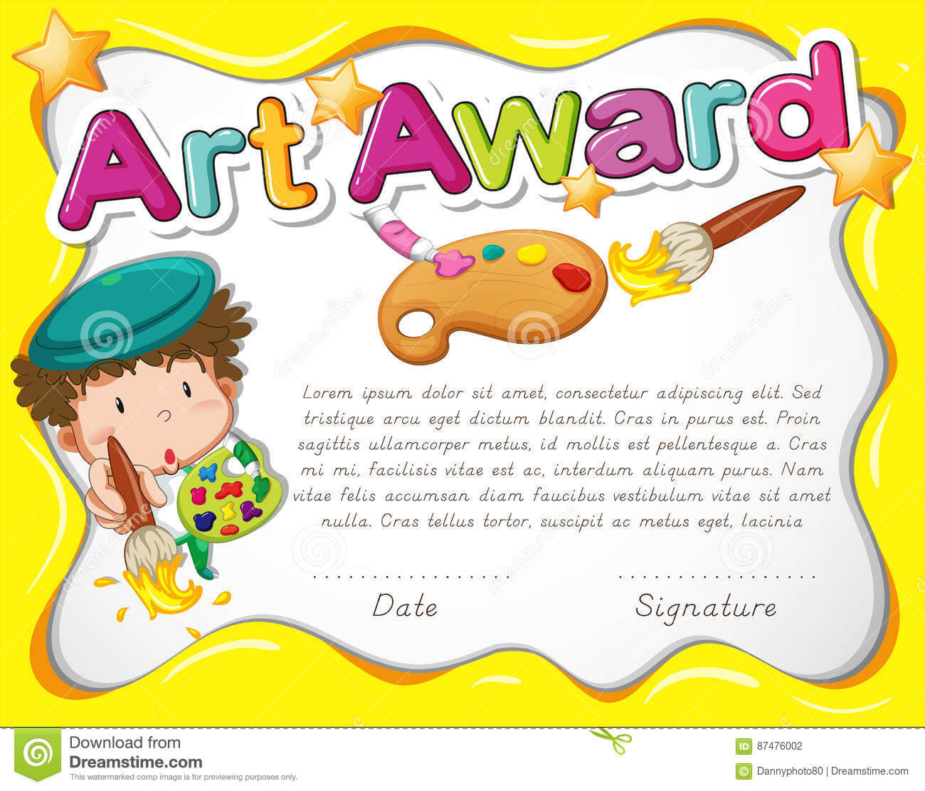 Certificate Template With Artist And Watercolor Stock Vector In Free Art Certificate Templates