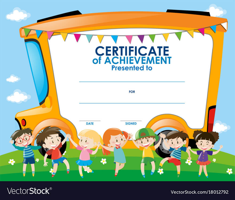 Certificate Template With Children And School Bus Regarding Free Kids Certificate Templates