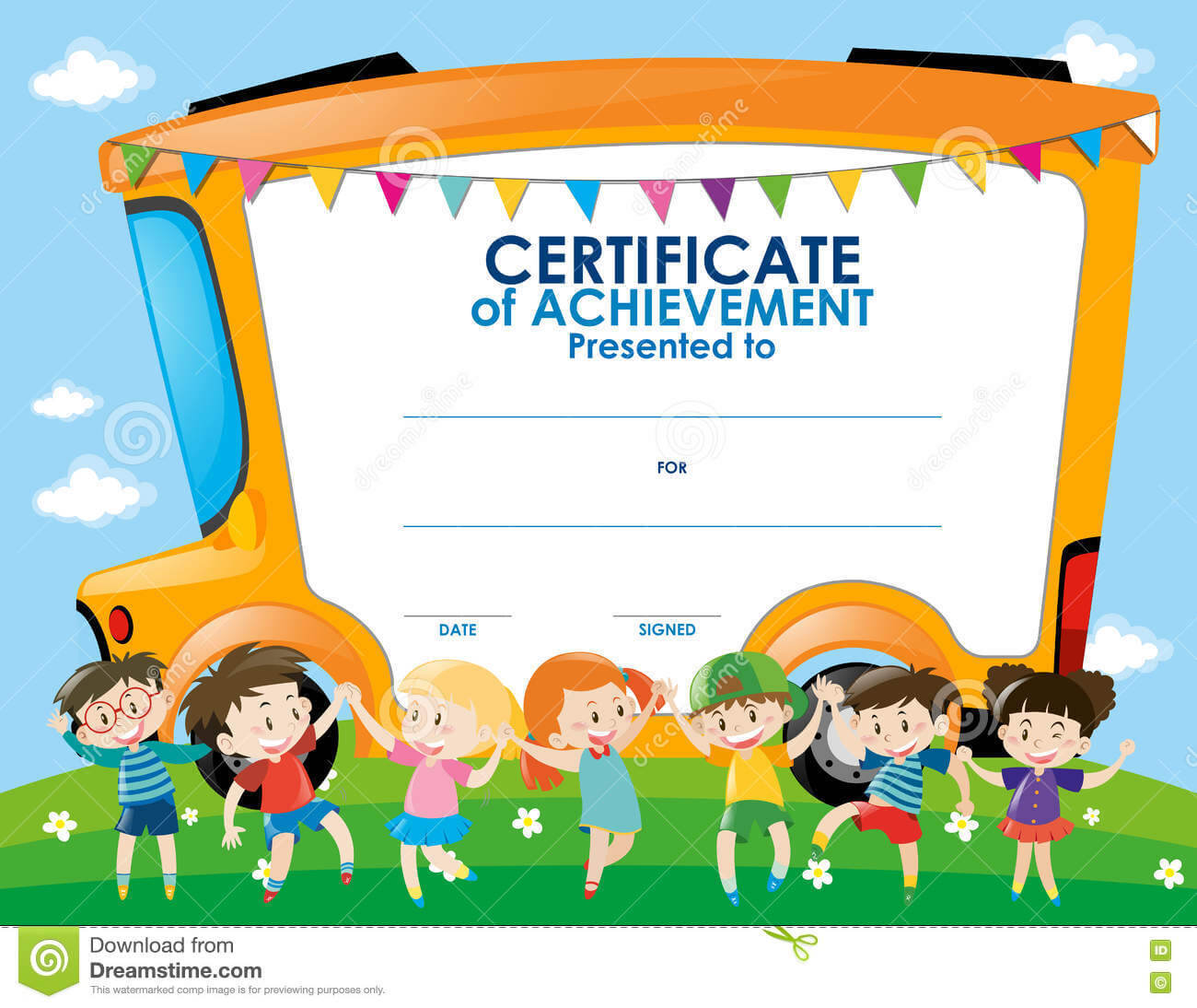 Certificate Template With Children And School Bus Stock Throughout Walking Certificate Templates
