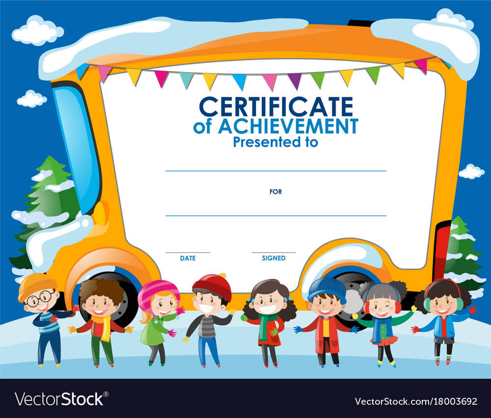 Certificate Template With Children In Winter In Free Kids Certificate Templates