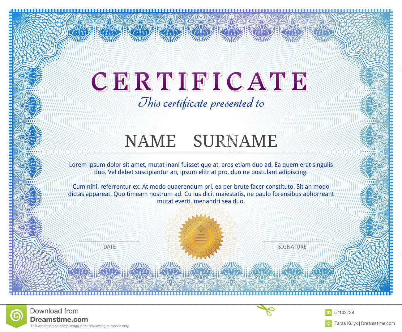 Certificate Template With Guilloche Elements Stock Vector For Validation Certificate Template