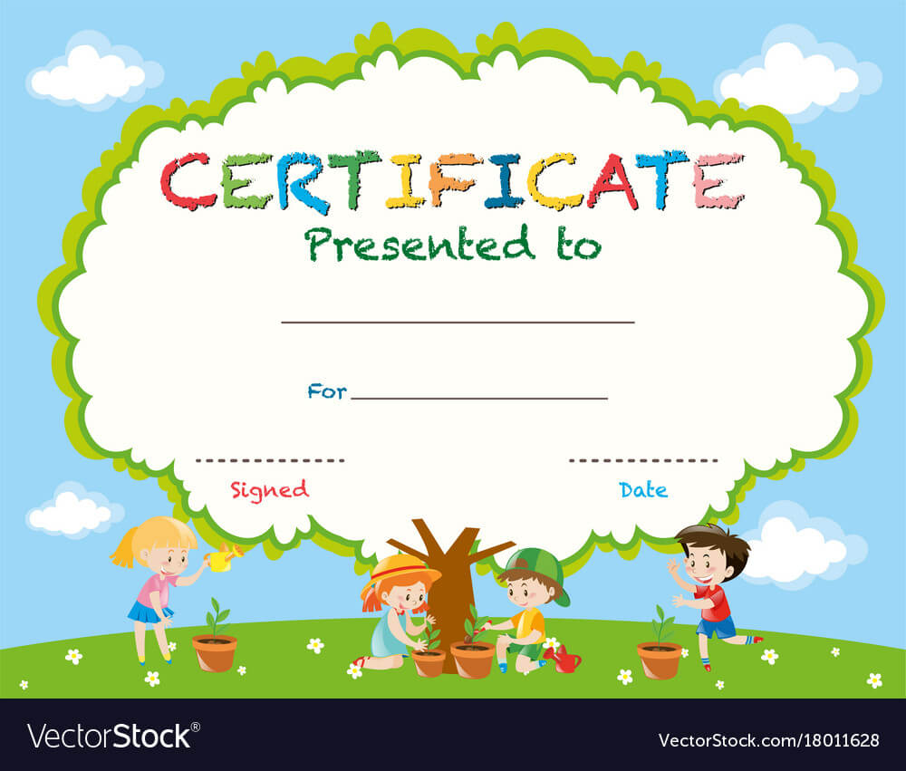Certificate Template With Kids Planting Trees Intended For Free Kids Certificate Templates