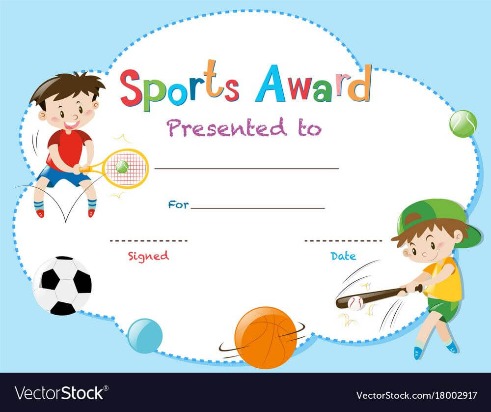Certificate Template With Two Boys Playing Sports Vector Intended For Athletic Certificate Template