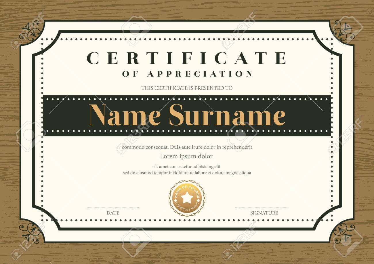 Certificate Template With Vintage Frame On Wooden Background Intended For Commemorative Certificate Template
