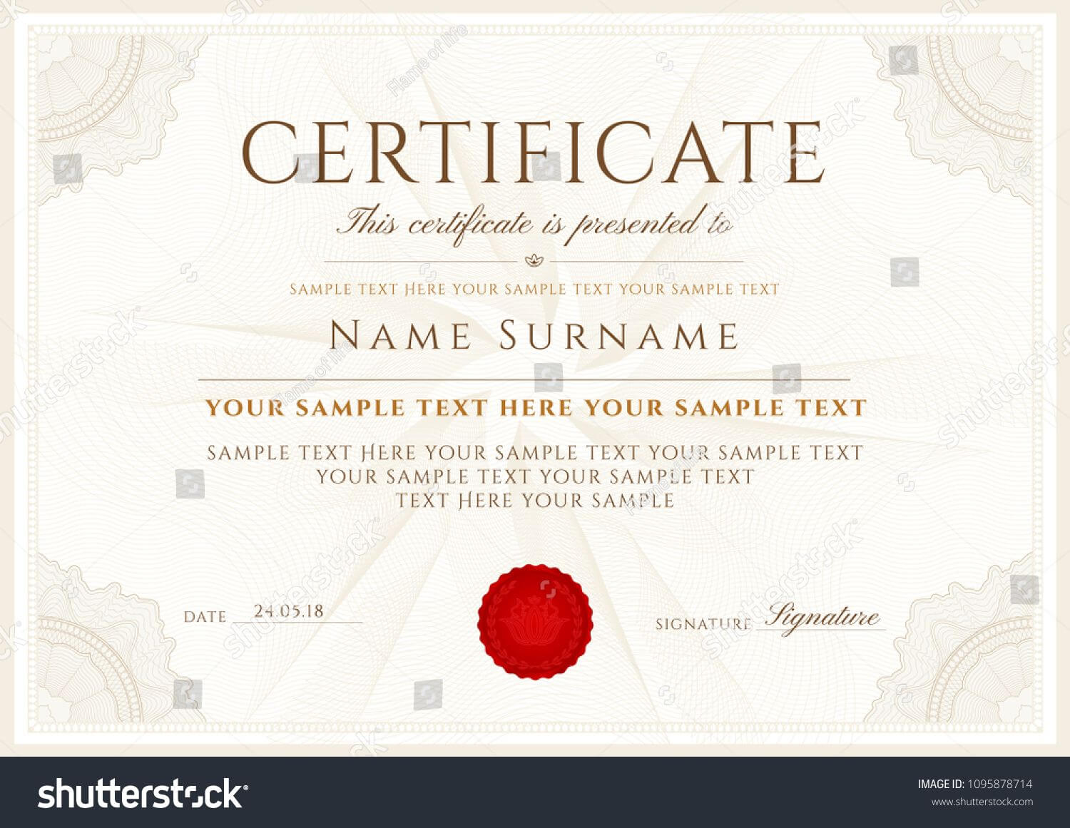 Certificate Vector Template. Formal Secured Border Guilloche Inside Formal Certificate Of Appreciation Template