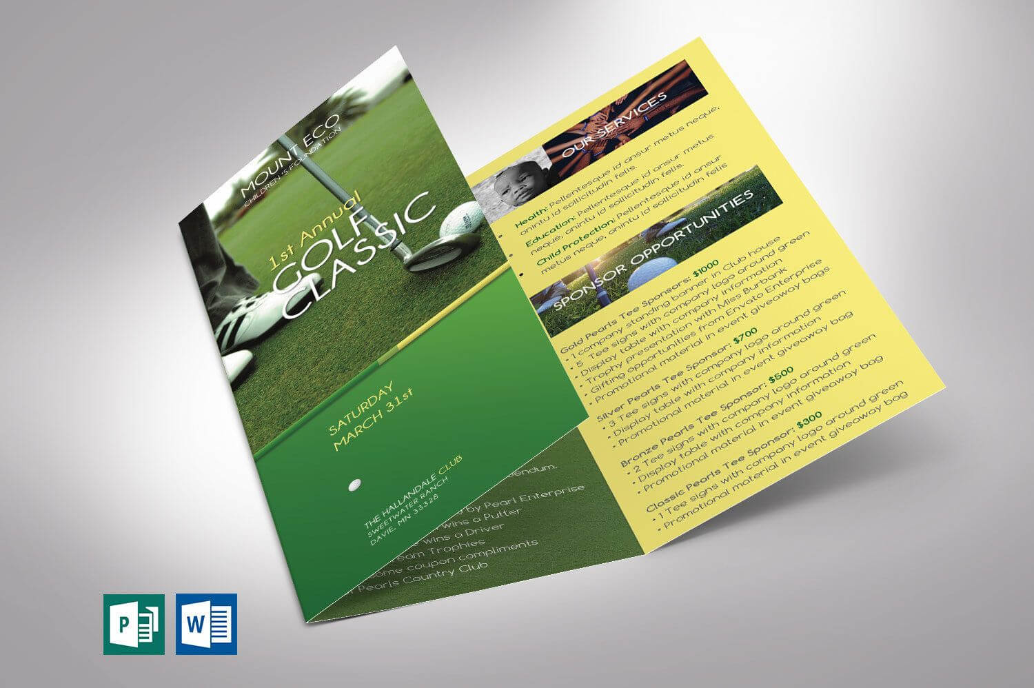 Charity Golf Tournament Tri Fold Brochure Word Publisher Inside Tri Fold Brochure Publisher Template