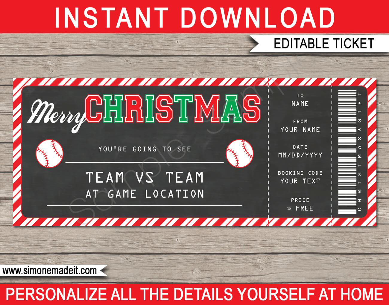 Christmas Baseball Ticket Gift Voucher – Printable Baseball For Golf Gift Certificate Template