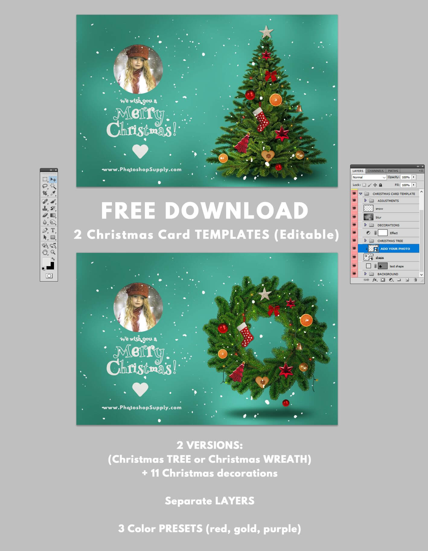 Christmas Card Templates For Photoshop | Christmas Card In Free Christmas Card Templates For Photoshop
