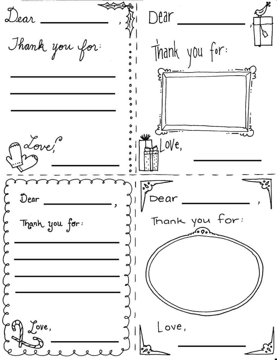 Christmas "thank You Cards" Coloring Page For Free Printable Thank You Card Template