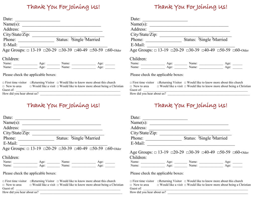 Church Visitor Card Template Regarding Church Visitor Card Template