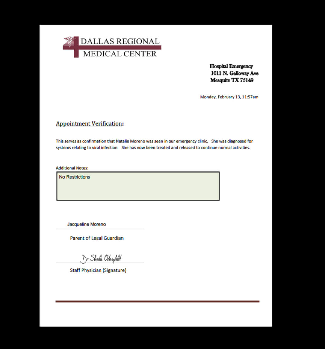 Clinic Note, Dallas Regional | Doctors Note, Dr Note For Inside Medical Appointment Card Template Free