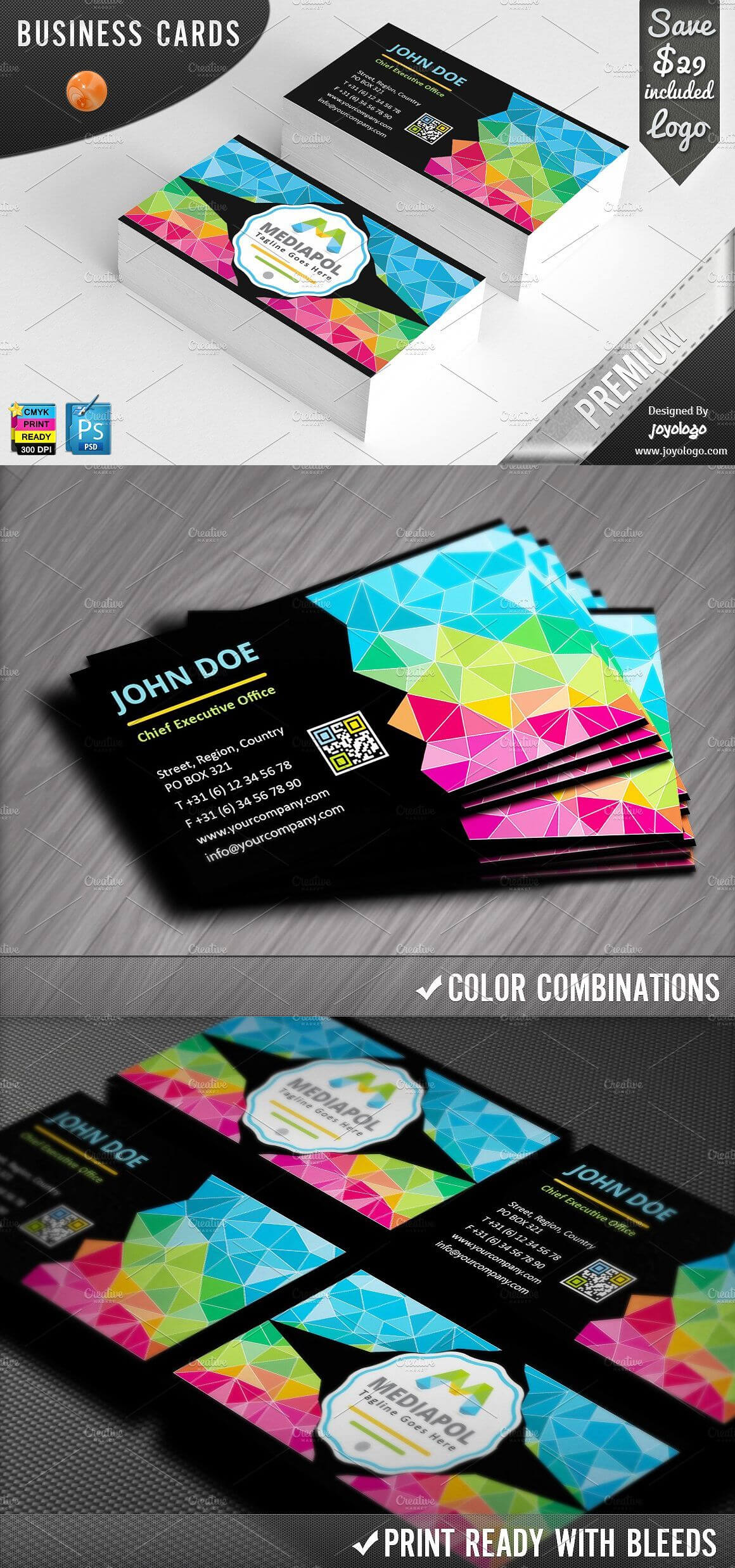 Colorful Geometric Business Cards Templates Psd | Business In Advertising Cards Templates