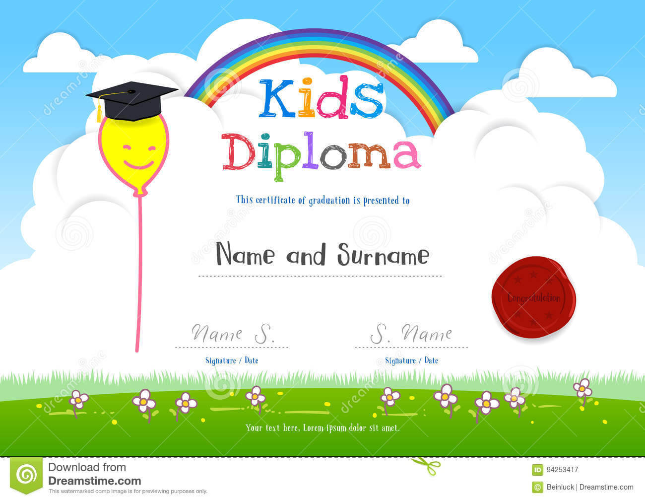 Colorful Kids Summer Camp Diploma Certificate Template In Regarding Children's Certificate Template
