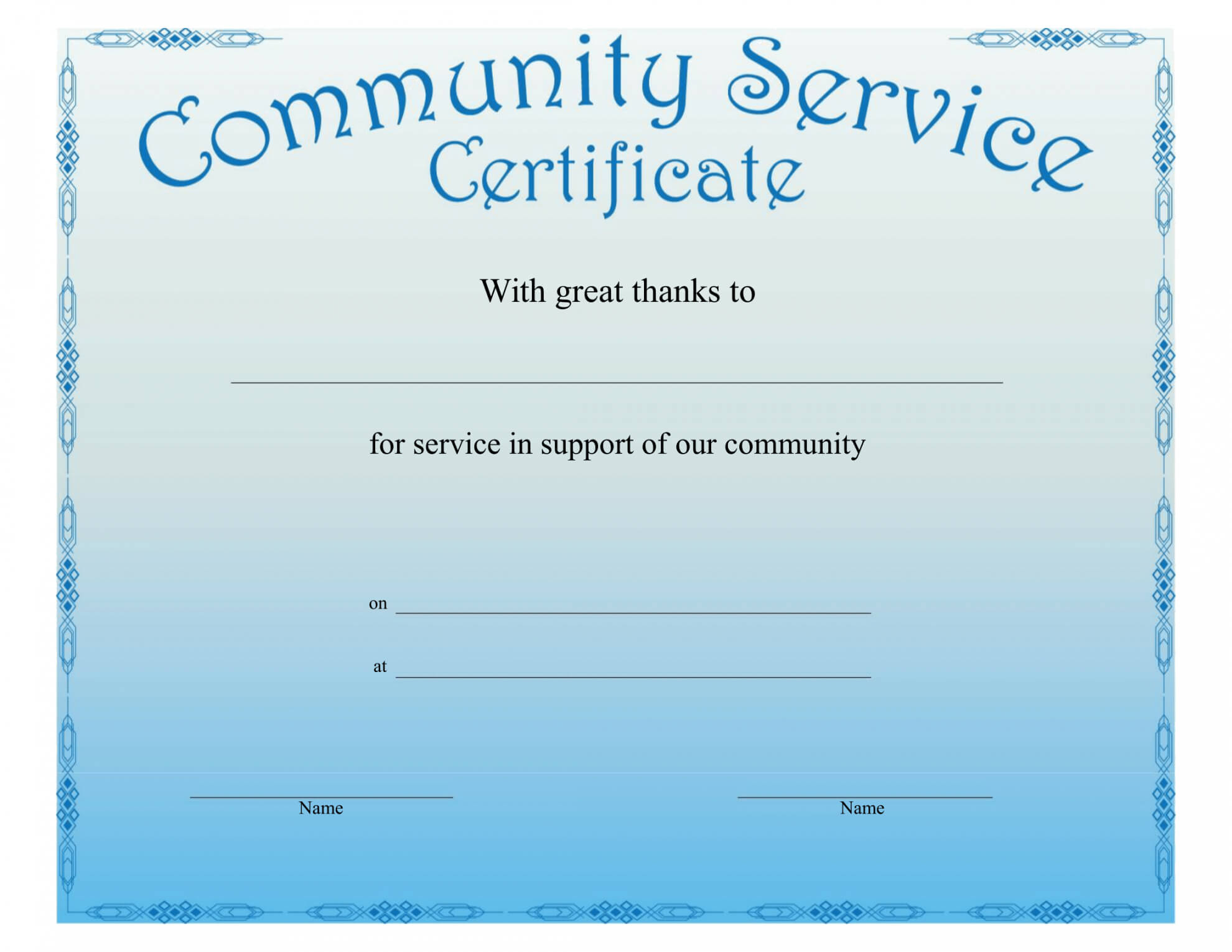 Community Service Certificate Template Inside This Certificate Entitles The Bearer Template