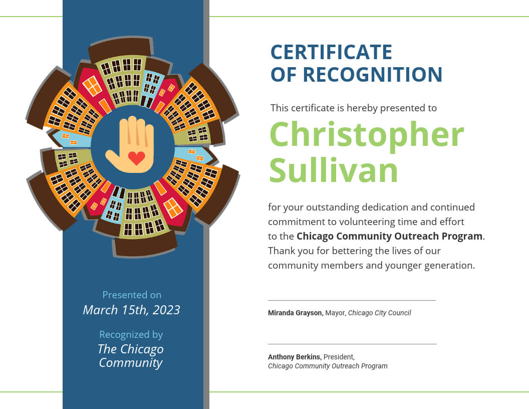 Community Volunteer Certificate Of Recognition Template Pertaining To Volunteer Certificate Templates