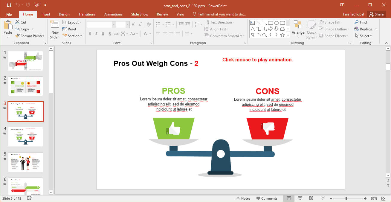 Comparing Pros And Cons Powerpoint Template With Replace Powerpoint Template