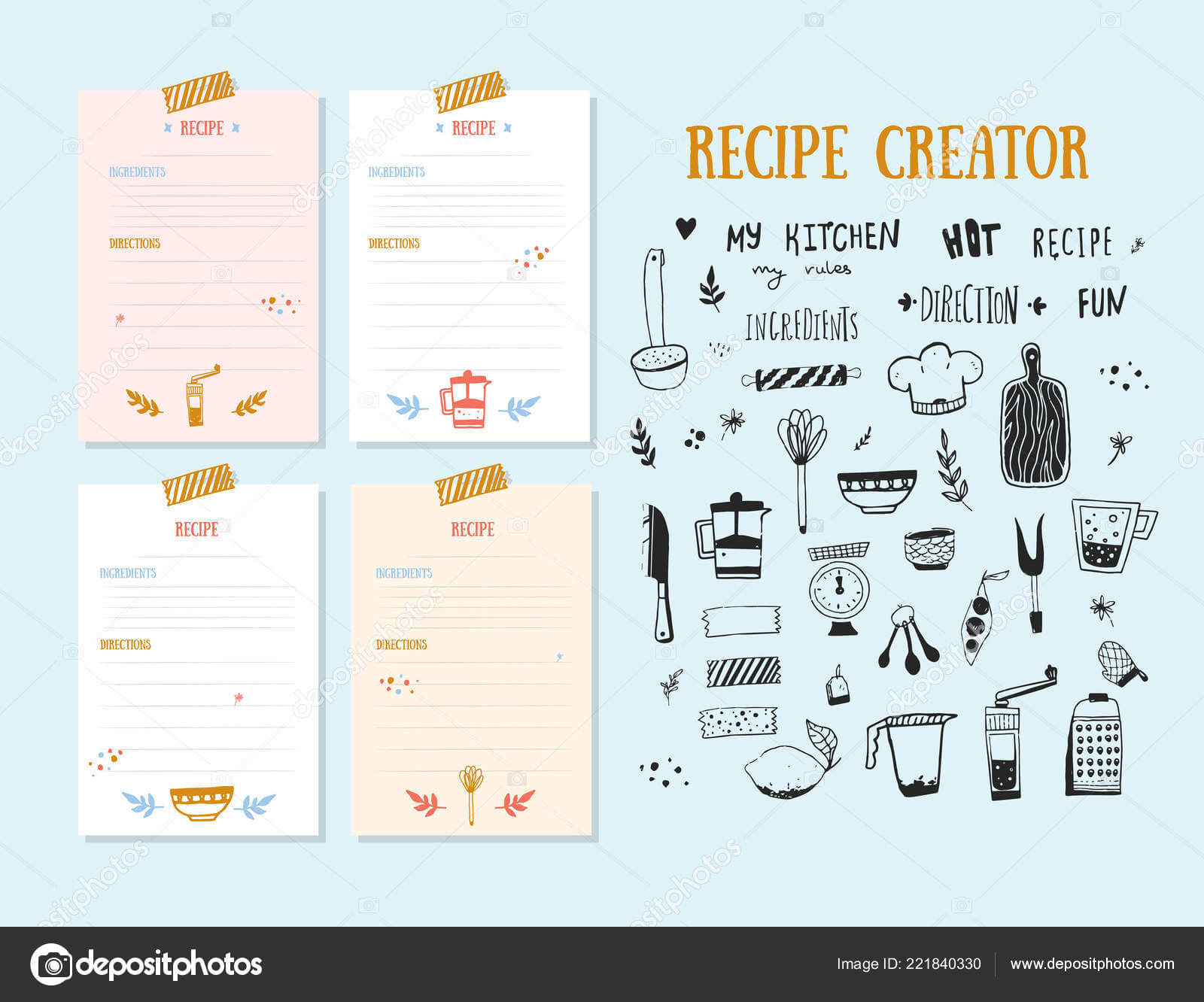 Cookbook Design Template | Modern Recipe Card Template Set Regarding Recipe Card Design Template
