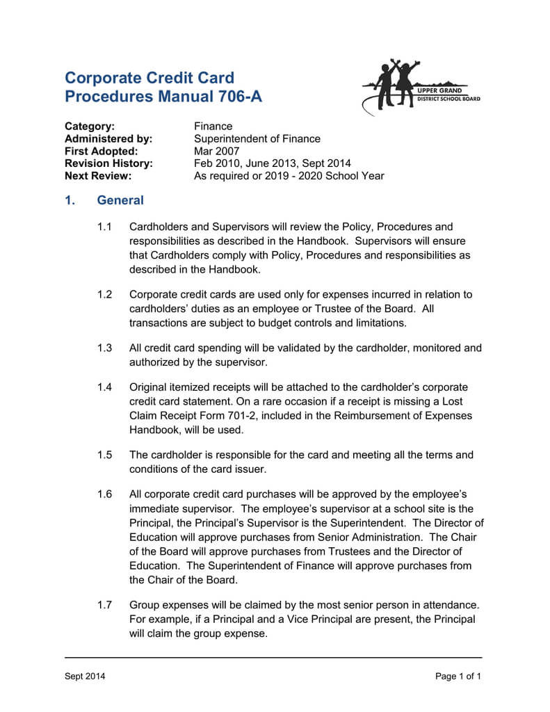 Corporate Credit Card Procedures Manual 706 A In Company Credit Card Policy Template