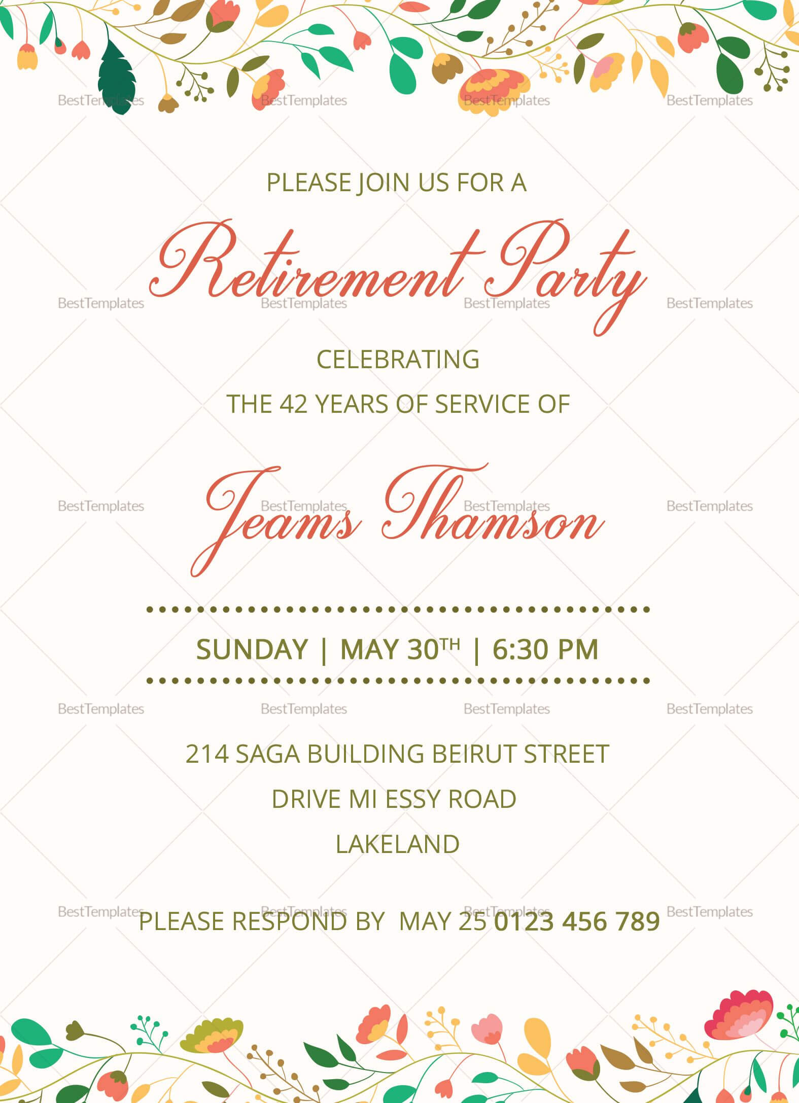 Corporate Retirement Party Invitation Template | Retirement Regarding Retirement Card Template