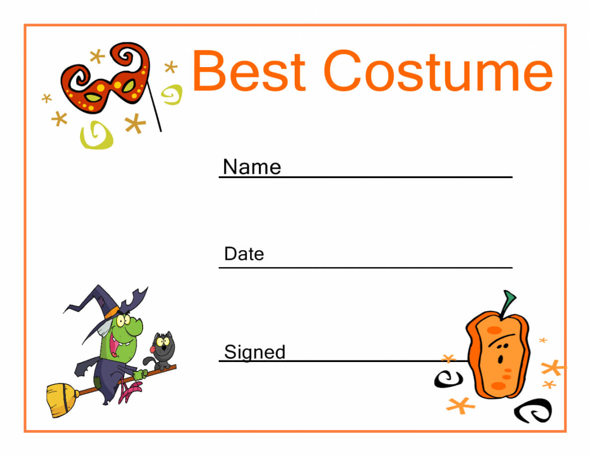 Costume Contest Certificate Template Throughout Halloween Certificate Template