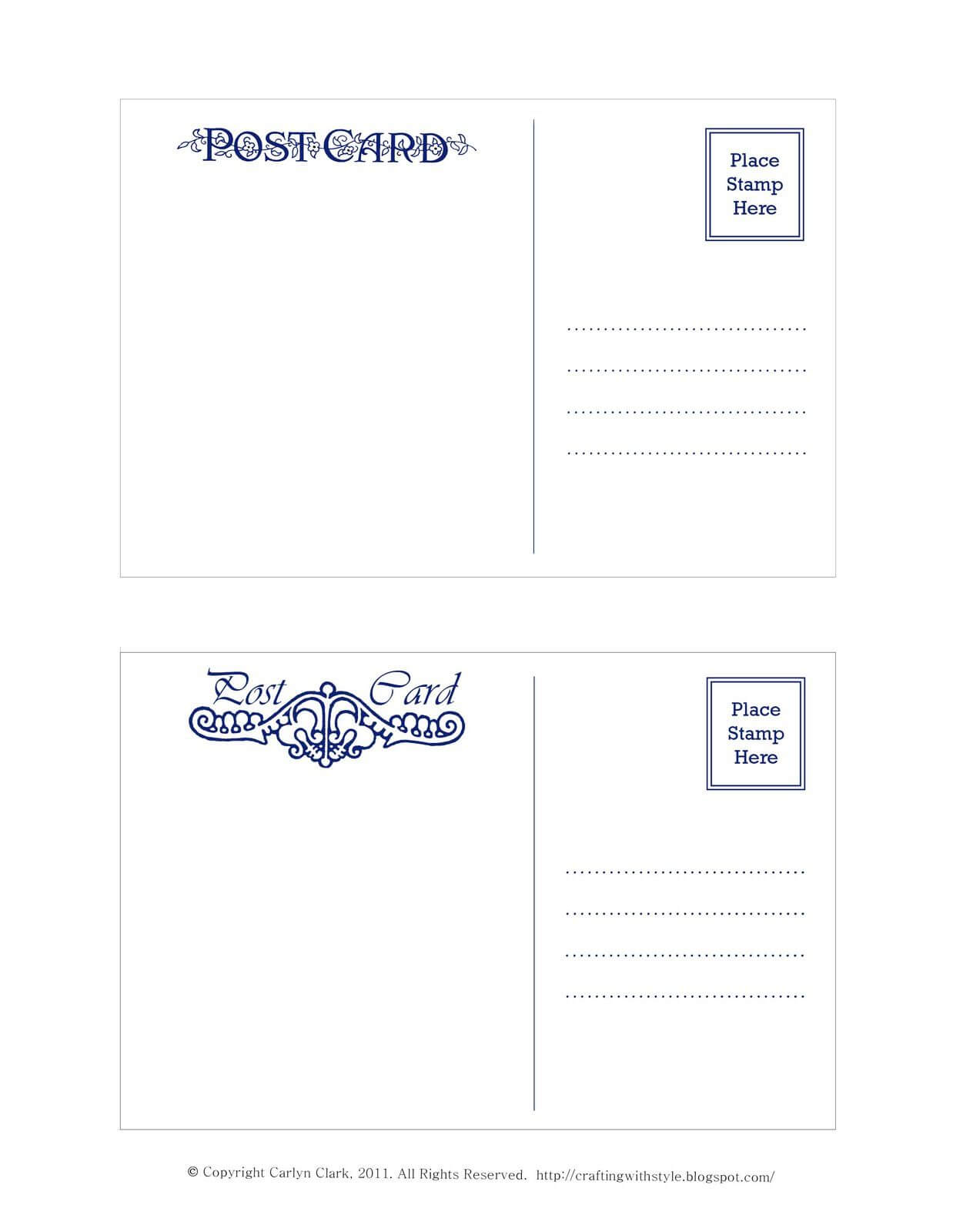 Crafting With Style: Free Postcard Templates | Free Inside Post Cards Template