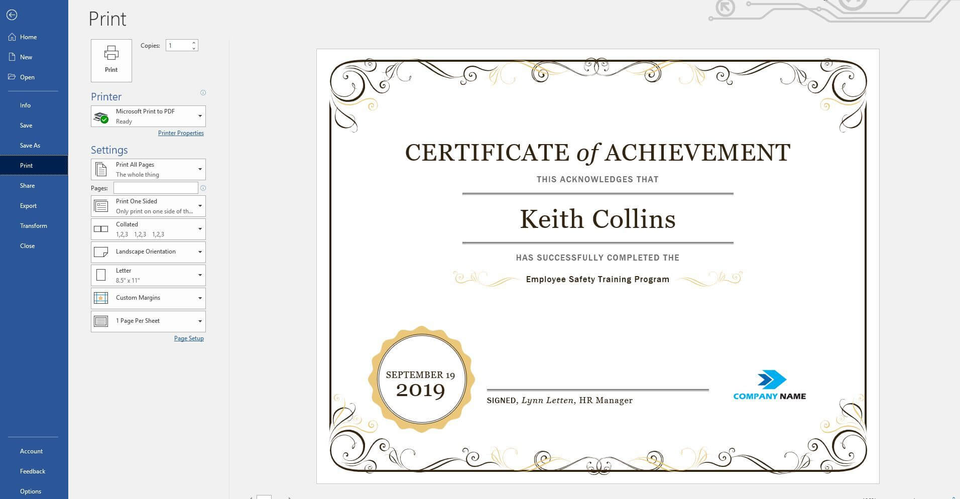Create A Certificate Of Recognition In Microsoft Word With Promotion Certificate Template