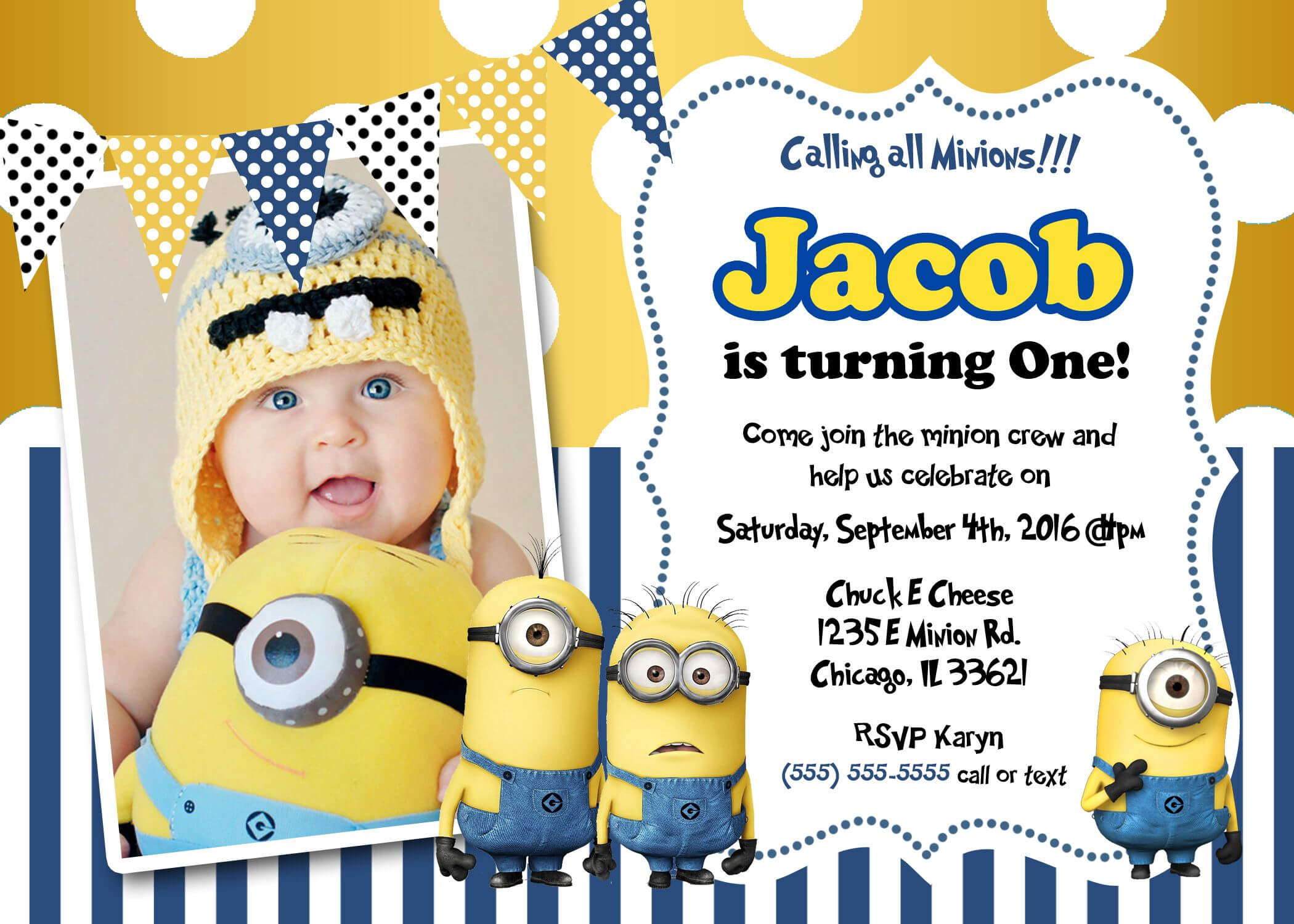 Create Own Minion Birthday Invitations Templates For Create Throughout Minion Card Template