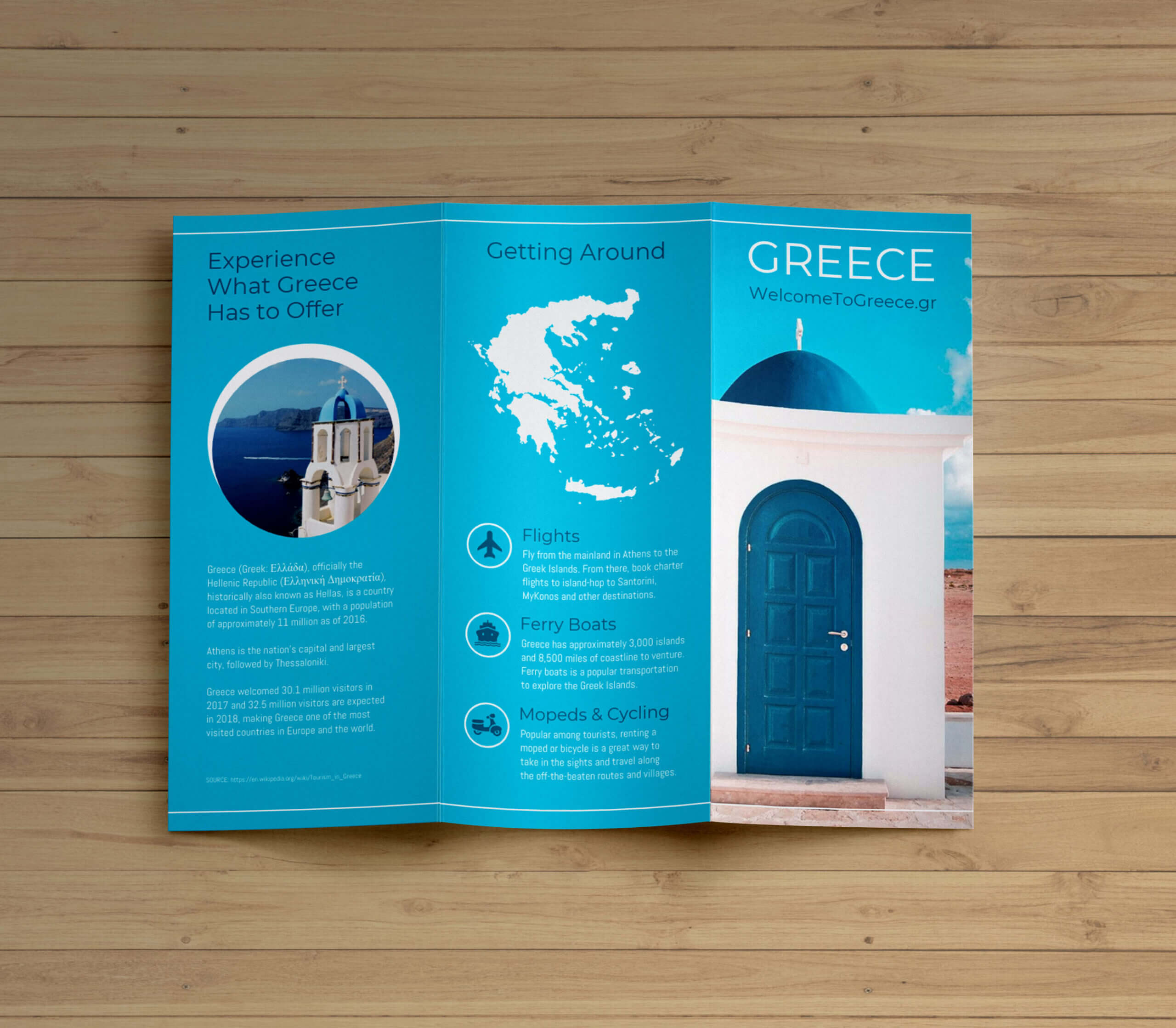 Creative Blue Greece Travel Trifold Brochure Idea Regarding Island Brochure Template