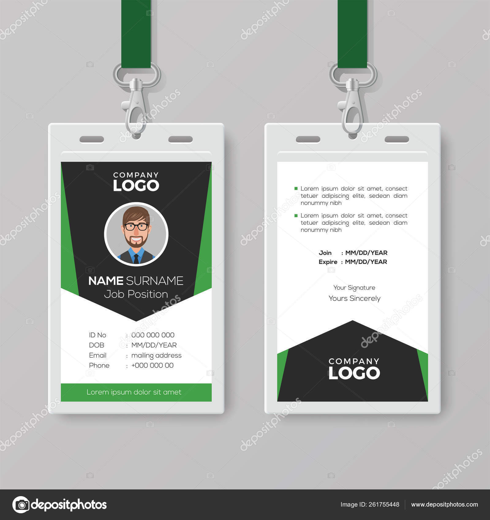 Creative Corporate Id Card Template With Green Details Within Work Id Card Template