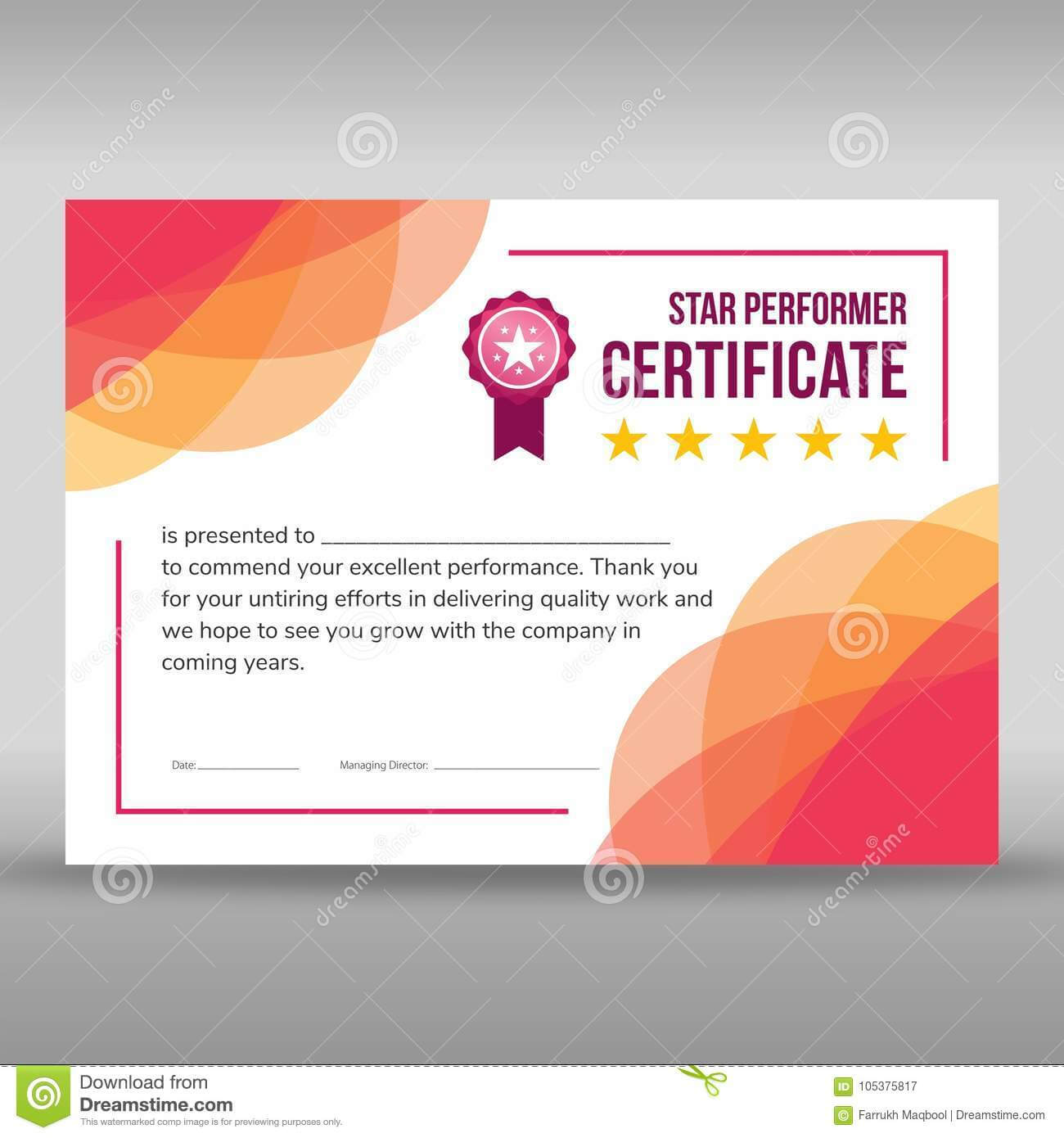 Creative Framed Pink And White Certificate Stock Vector Intended For Star Performer Certificate Templates