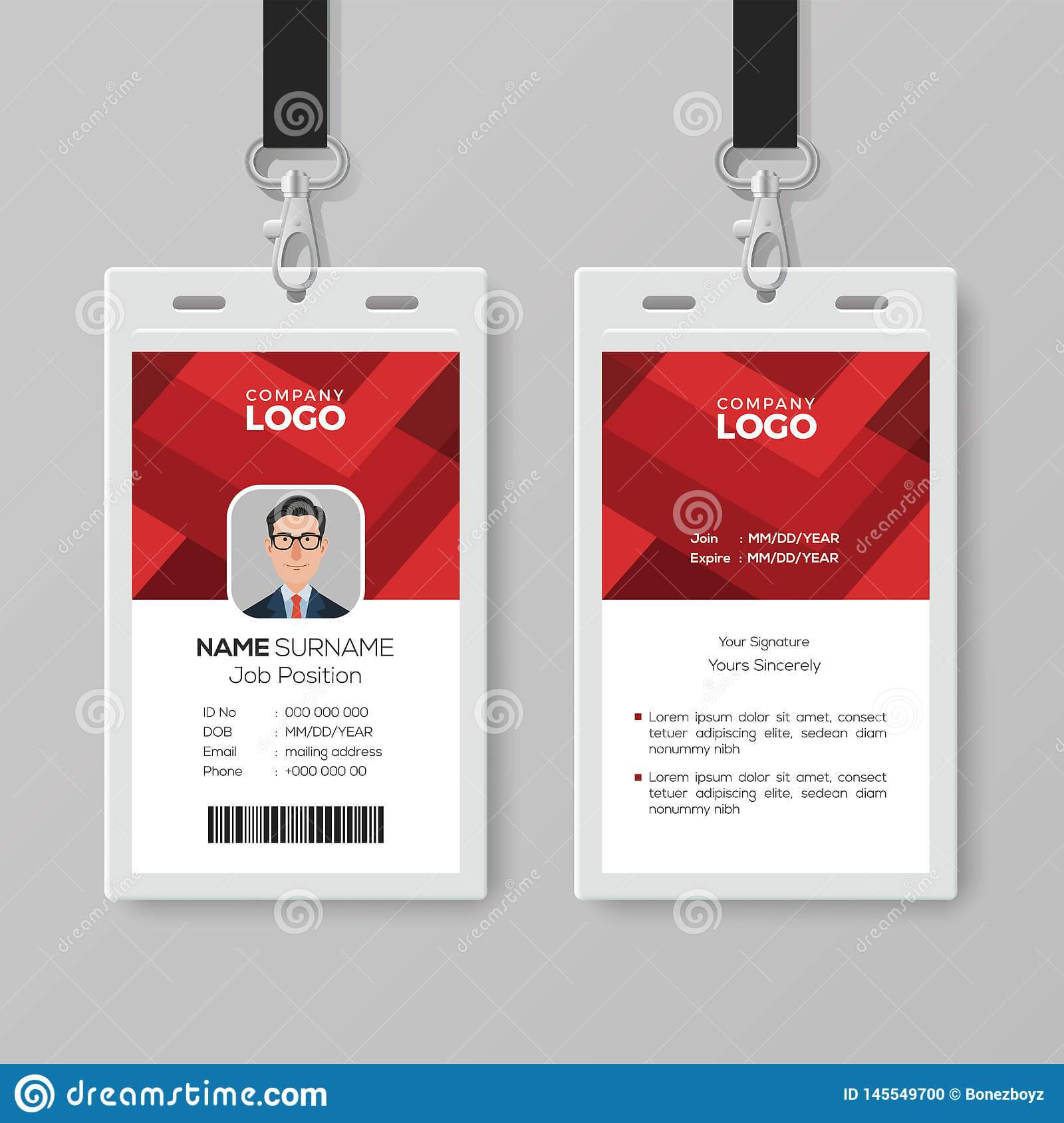 Creative Id Card Template With Abstract Red Background Stock Pertaining To Conference Id Card Template