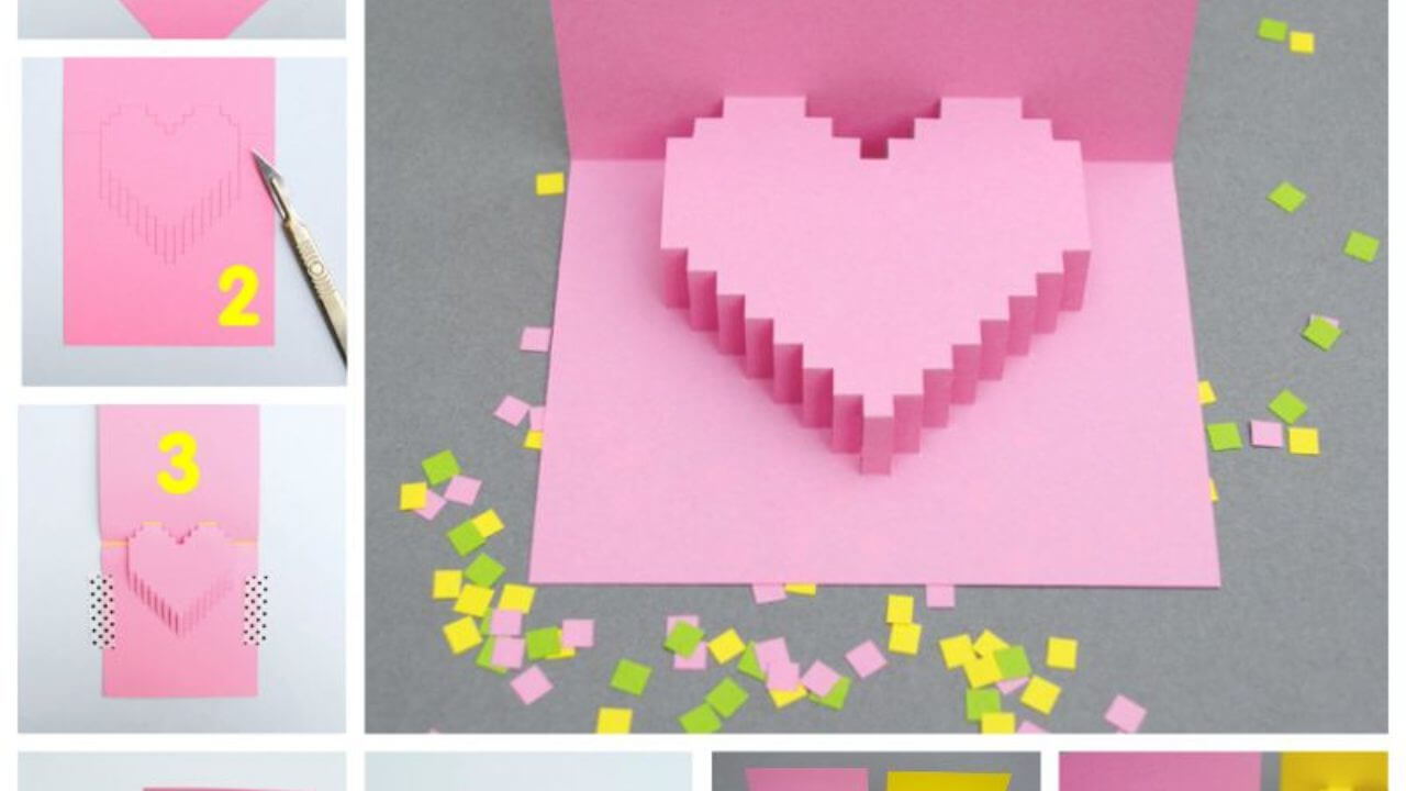 Creative Ideas – Diy Pixel Heart Popup Card Regarding Pixel Heart Pop Up Card Template
