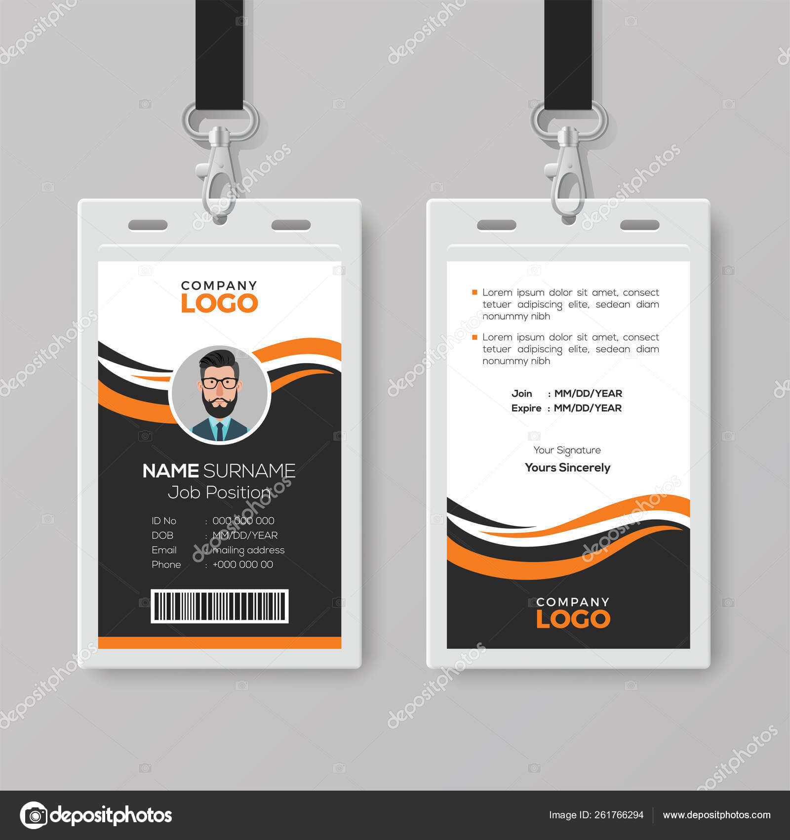 Creative Modern Id Card Template With Orange Details — Stock In Photographer Id Card Template
