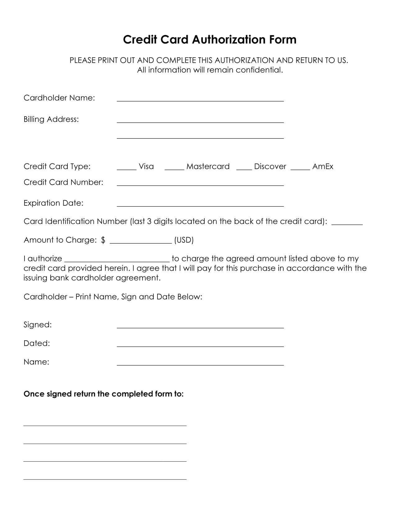 Credit Card Authorization Form Template In 2020 | Credit In Credit Card Billing Authorization Form Template