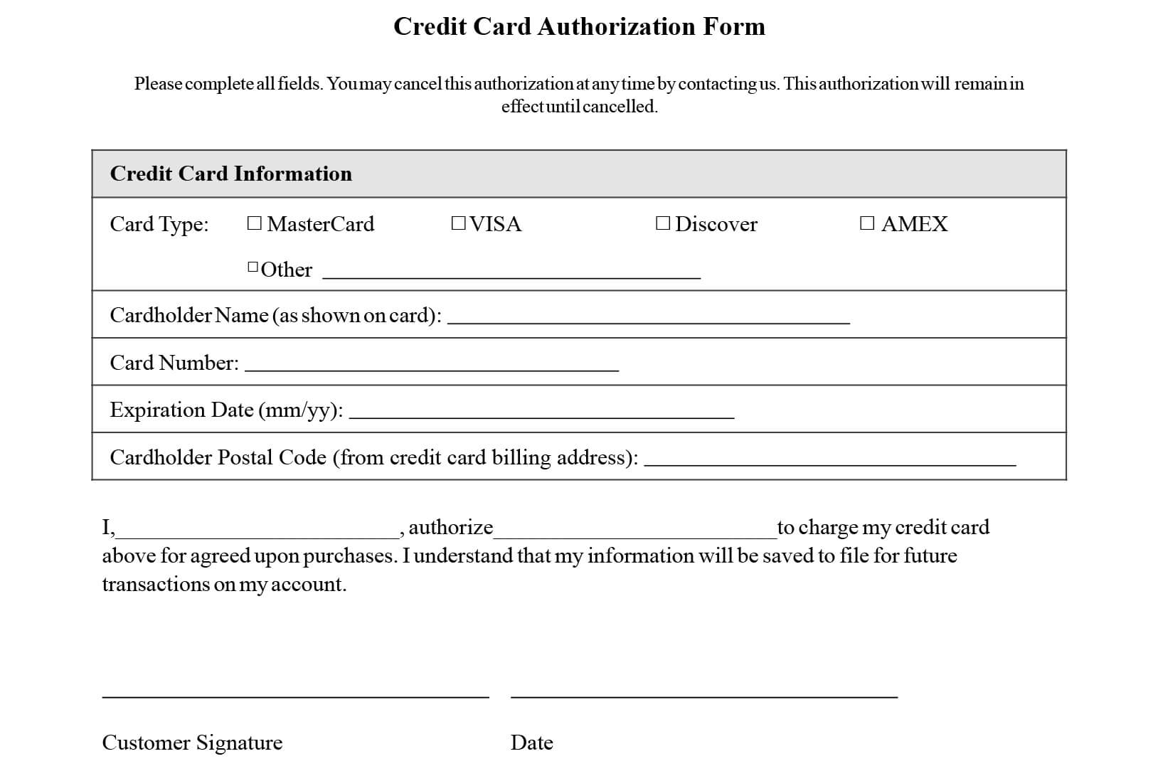 Credit Card Authorization Form Templates [Download] Inside Authorization To Charge Credit Card Template