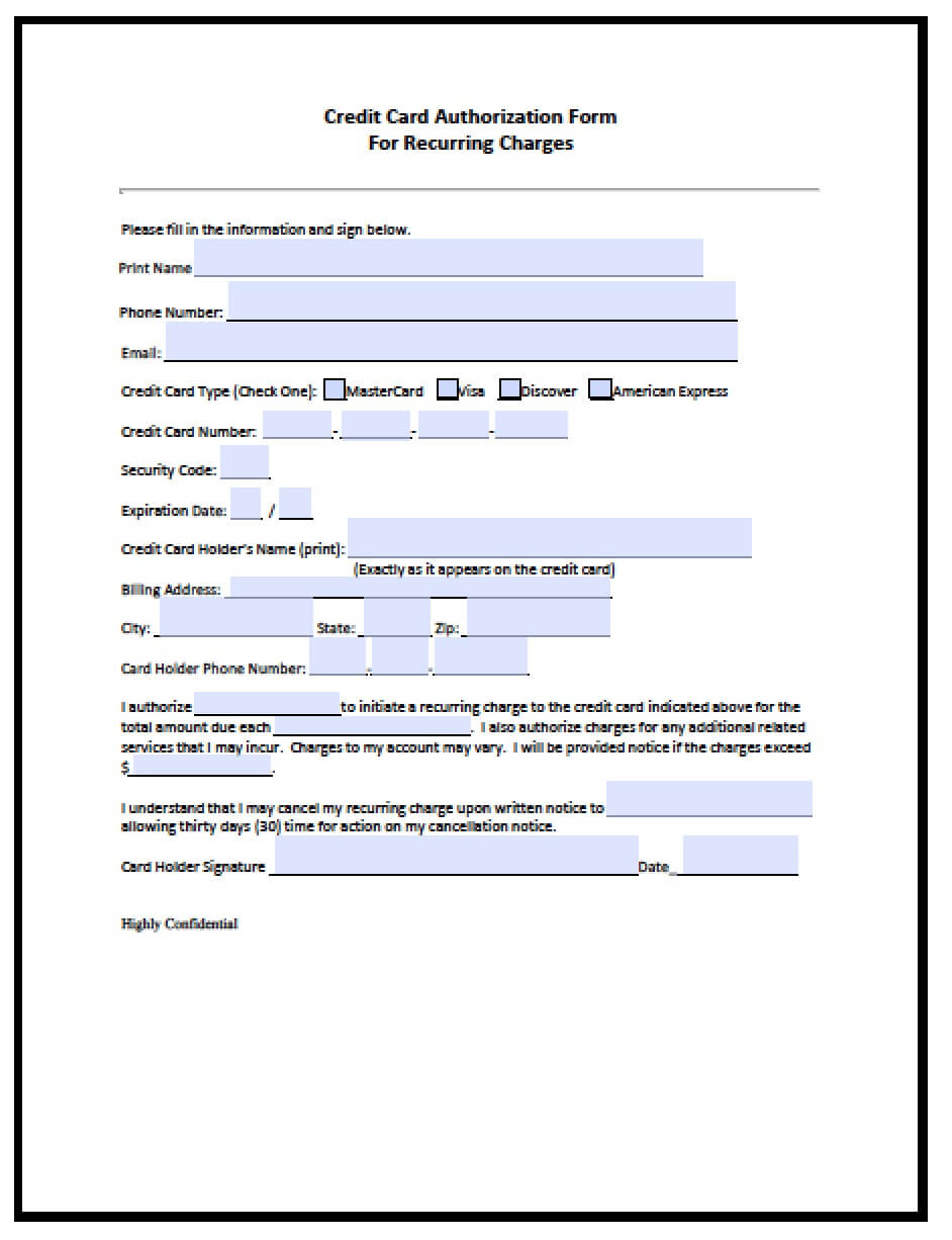 Credit Card Authorization Forms Credit Card Authorization In In Credit Card Authorization Form Template Word
