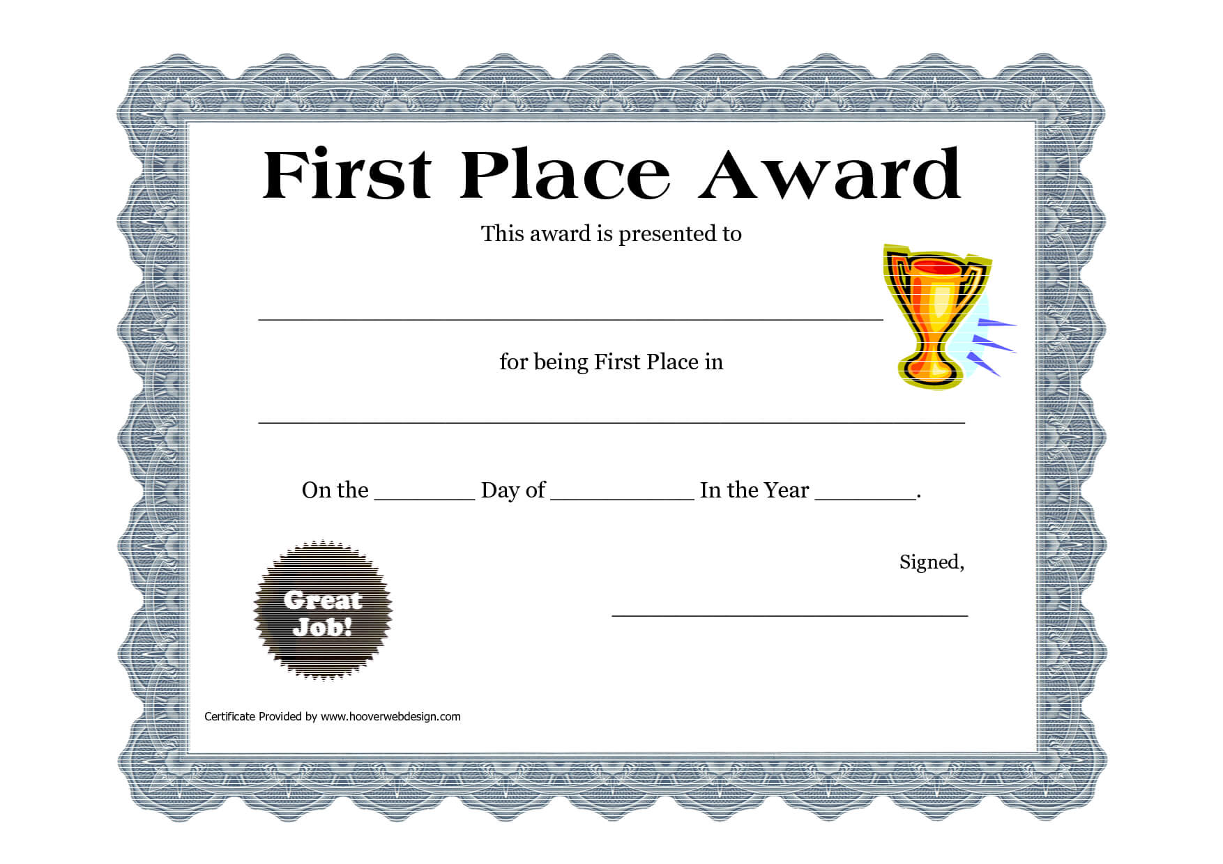Customizable Printable Certificates | First Place Award Pertaining To First Place Certificate Template