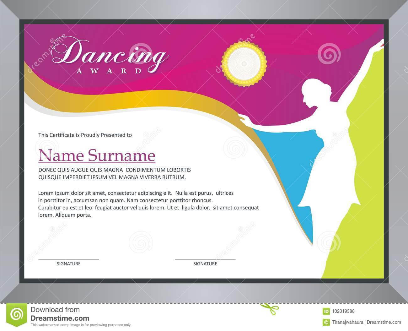 Dancing Award Stock Vector. Illustration Of Ballet With Dance Certificate Template