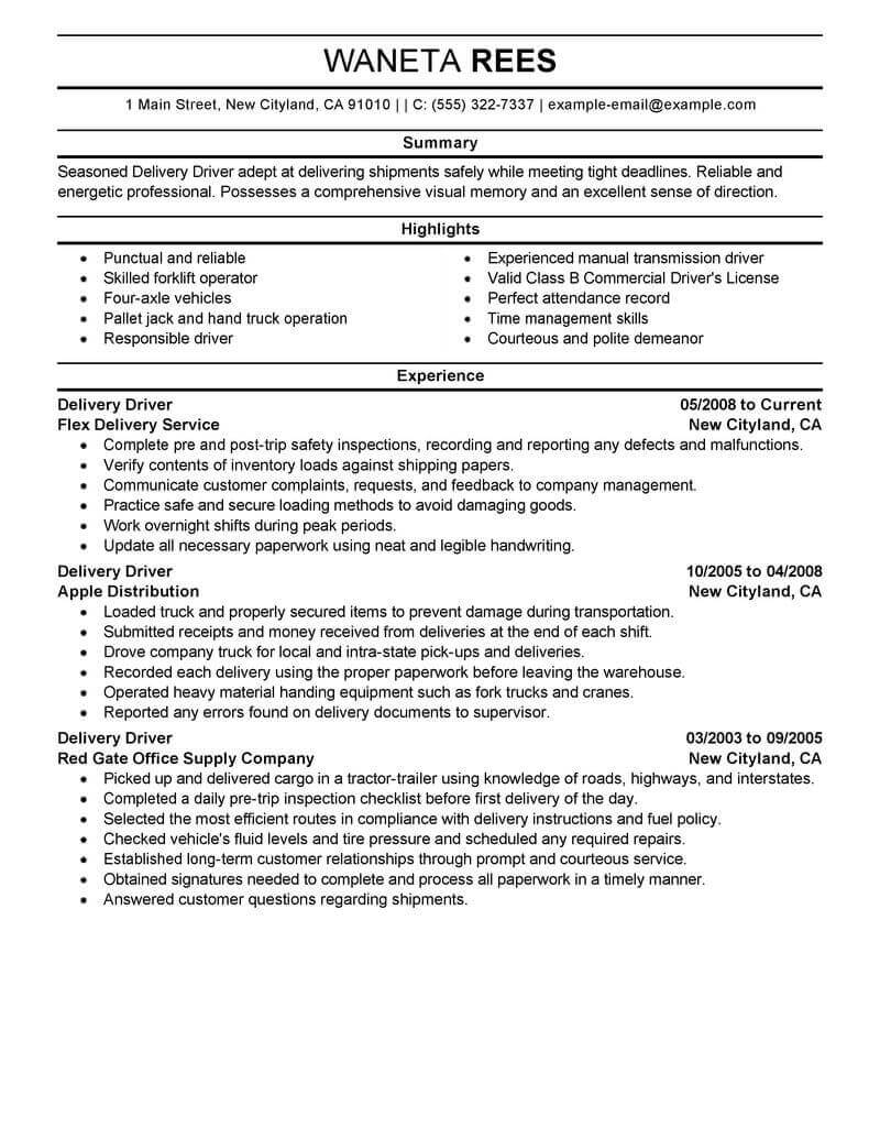 Delivery Driver Resume Sample | Driver Resumes | Livecareer Intended For Safe Driving Certificate Template