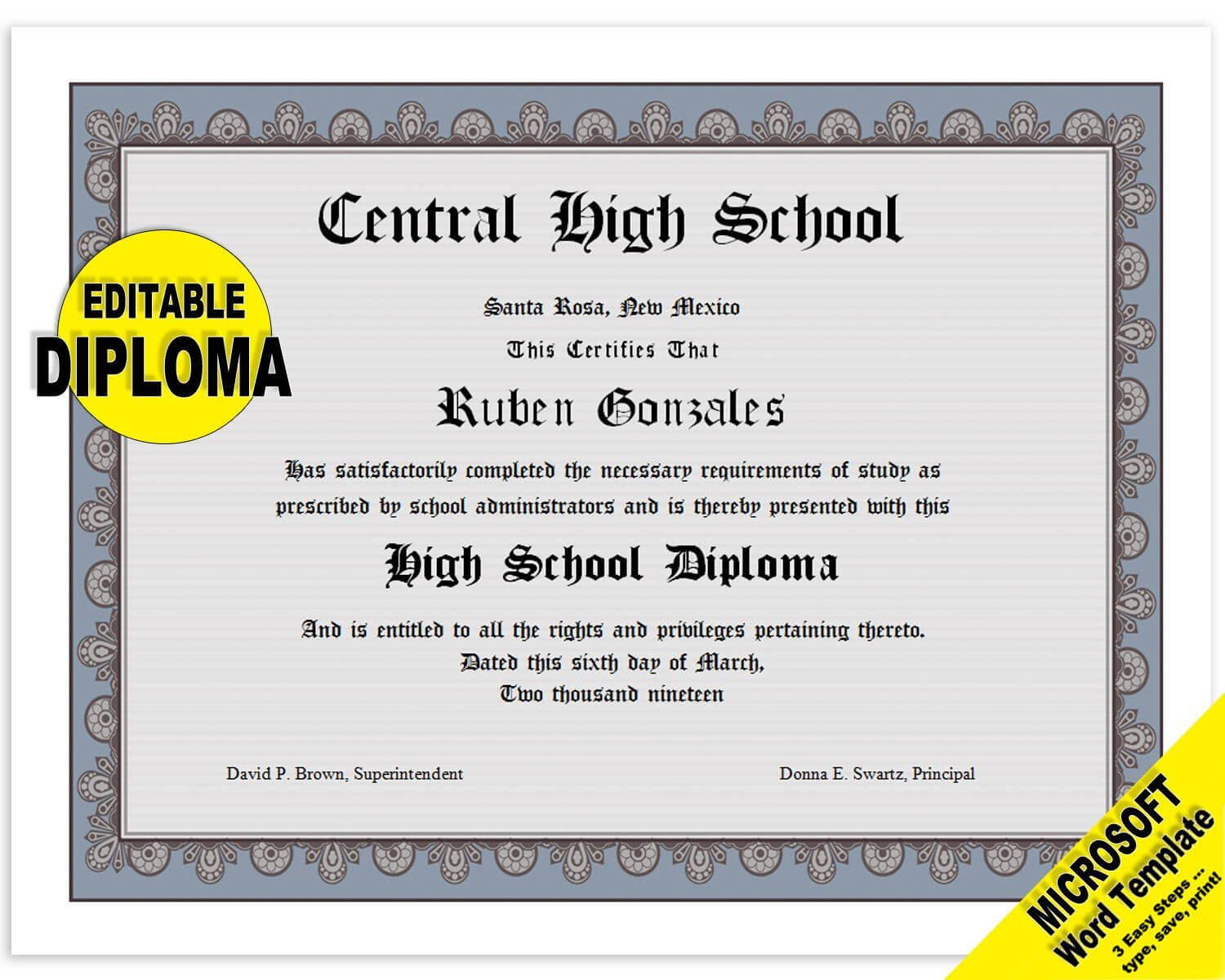 Diploma, Editable Word Template, Printable, Instant Download With Regard To Award Certificate Templates Word 2007
