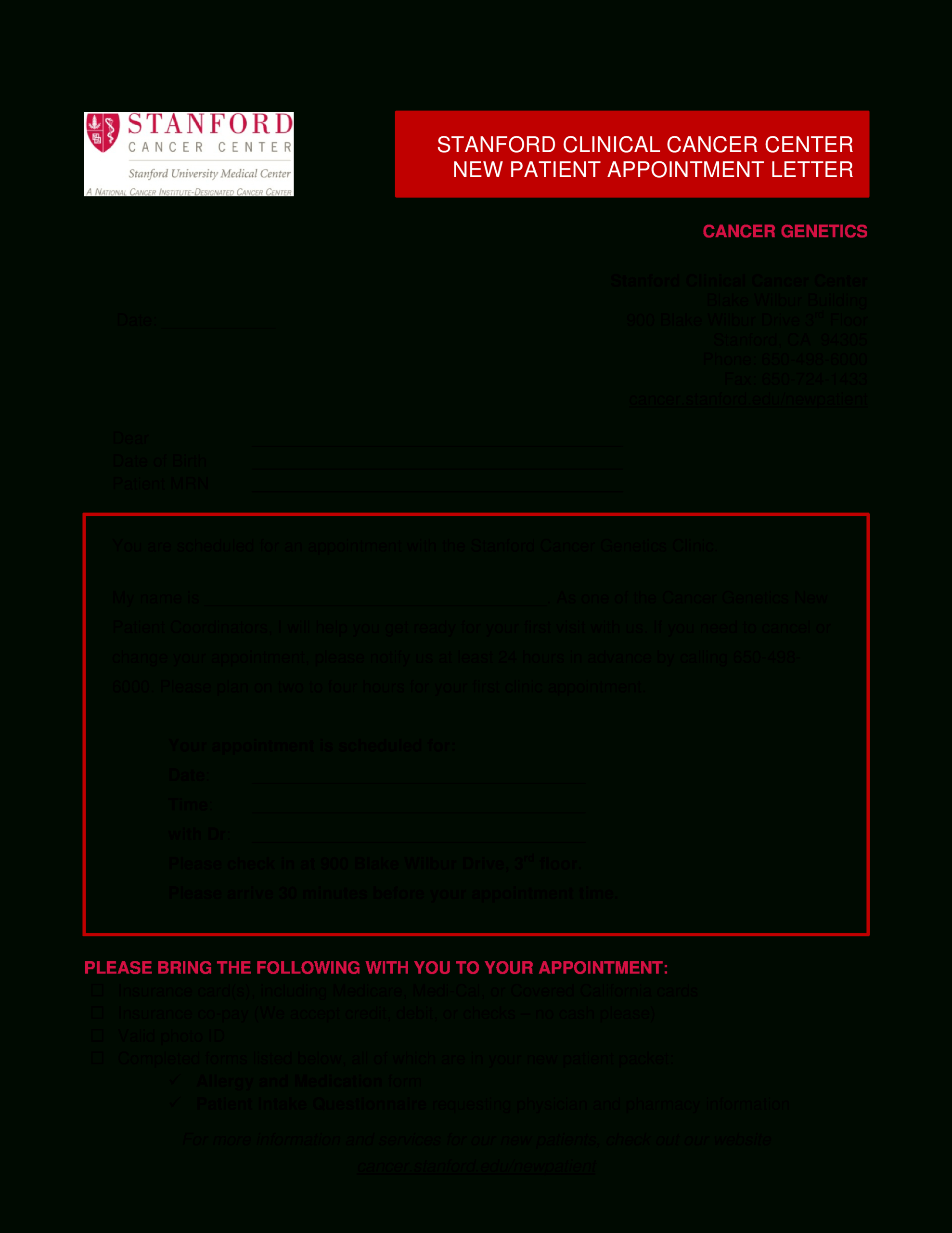 Doctor Appointment Letter To Patient | Templates At With Medical Appointment Card Template Free