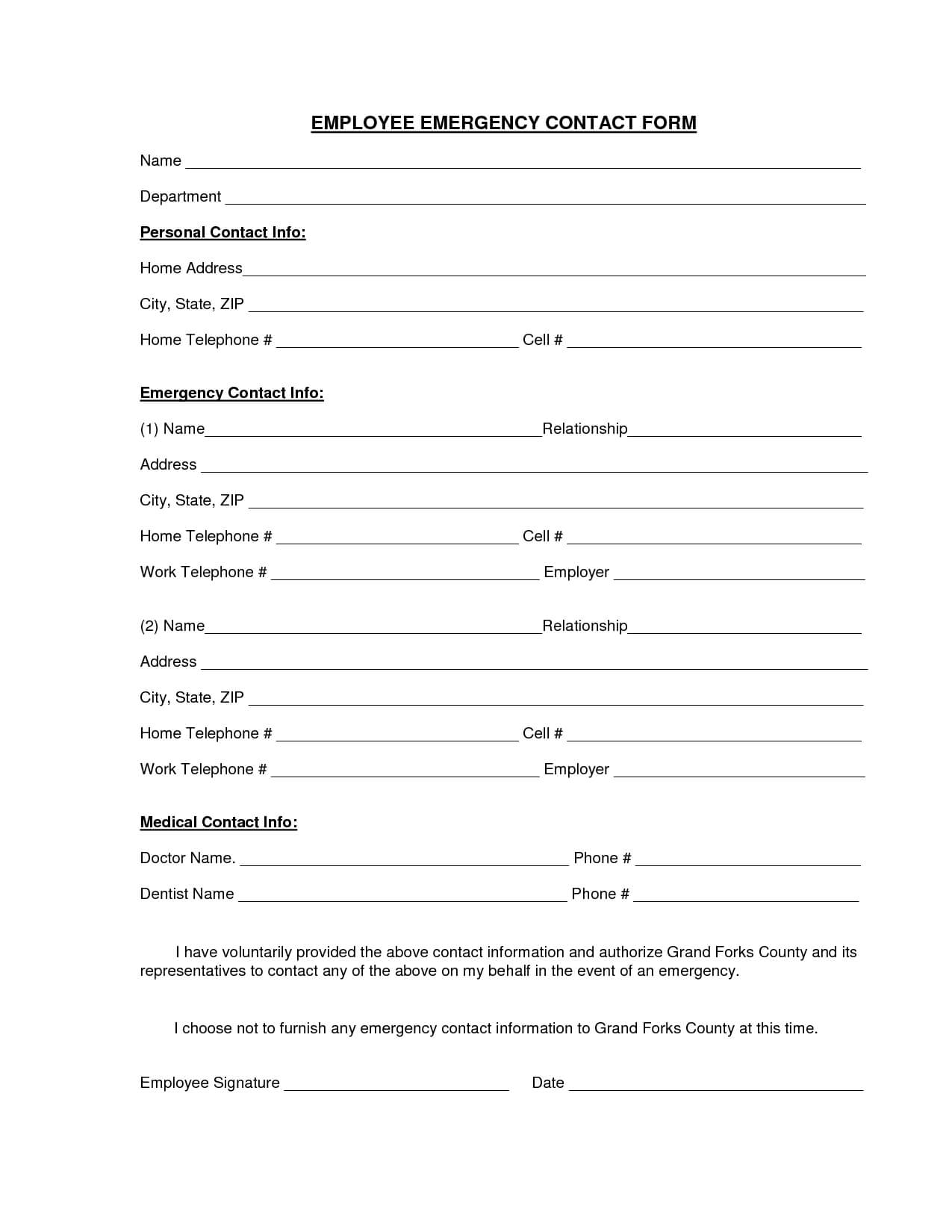 Download A Free Emergency Contact Form And Emergency Card For In Case Of Emergency Card Template